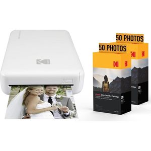KODAK Pack Imprimante Photo Printer PM220 et 2 Cartouches MSC50 - Photos 5.4 * 8.6 cm, WiFi, Compatible avec iOS et Android - Blanc