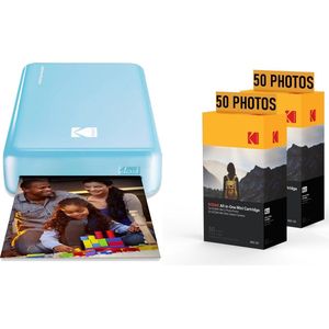KODAK Pack Imprimante Photo Printer PM220 et 2 Cartouches MSC50 - Photos 5.4 * 8.6 cm, WiFi, Compatible avec iOS et Android - Bleu