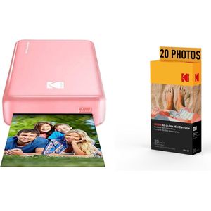 KODAK Pack Imprimante Photo Printer PM220 et Cartouche MSC20 - Photos 5.4 * 8.6 cm, WiFi, Compatible avec iOS et Android - Rose