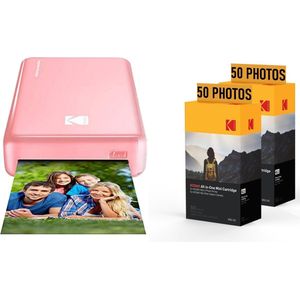 KODAK Set fotoprinter PM220 en 2 cartridges MSC50 fotoprinter - foto's 5,4 x 8,6 cm, WiFi, compatibel met iOS en Android, roze