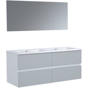 TOTEM Badkamer 120 cm - grijs - 4 laden slow-motion sluitingen - dubbele keramische wastafel + spiegel