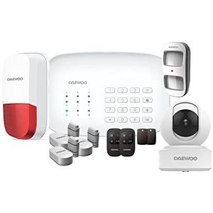 Daewoo Security SA635 House-model, compatibel met dieren, draadloos huisalarm, wifi/GSM, verbonden, buitensirene, 1 camera, compatibel met Amazon Alexa, Google Home, wit