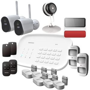 Daewoo Security SA666AM Draadloze huisalarm, compatibel met dieren, wifi/GSM, afstandsbediening, buitensirene, 2 camera's, compatibel met Amazon Alexa, Google Home