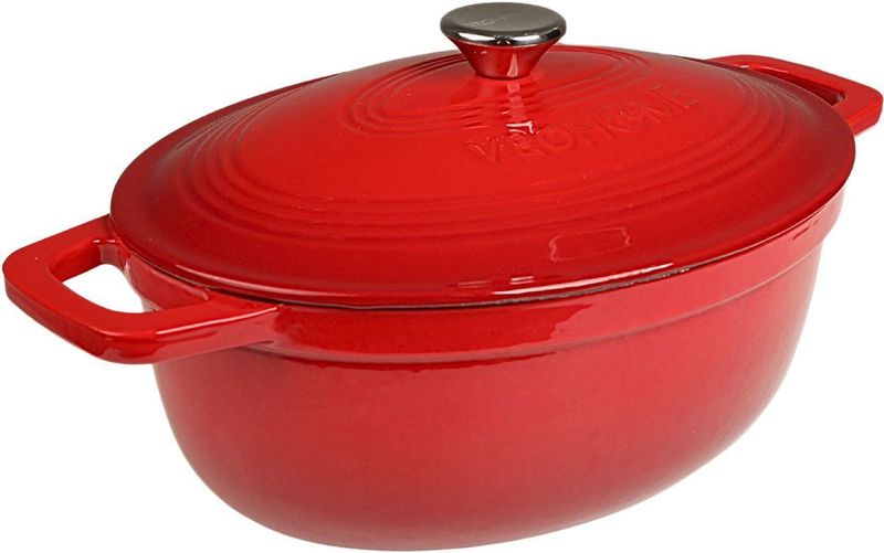 VeoHome - Cocotte - Rood - Geëmailleerd Gietijzer - 6L, Compatibel met Alle Kookoppervlakken