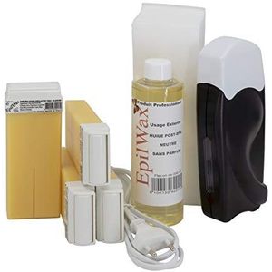 Epilwax Complete waxset voor ontharing met was, incl. 4 roll-on patronen van witte was, patroonwarmer, 100 strips en wasolie