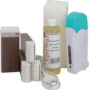 EpilWax Complete Ontharings-set - met 4 Roll-on Harspatronen met Chocolade, Roll-on Harsverwarmingsapparaat, 100 Strips en Waxolie