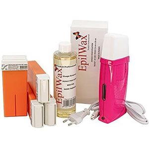 EpilWax Kit d'Épilation Royal Complet avec: chauffe cire professionnelle 4 Roll-On de cire 100 ml à l'Argan, 100 bandes épilation, 1 flacon de 250 ml huile après épilation - (Royal Série l'Argan 4)