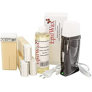 EpilWax Royal Complete Waxing Kit met: professionele waxheater 4 Roll-On wax 100 ml Vanille, 100 waxstrips en 1 fles 250 ml na het waxen olie (Royal black Vanilla 4)