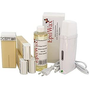 EpilWax Kit d'Épilation Royal Complet avec: chauffe cire professionnelle 4 Roll-On de cire 100 ml à la Vanille, 100 bandes épilation, 1 flacon de 250 ml huile après épilation (Royal Série Vanille 4)