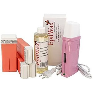 EpilWax Royal Ontharingsset compleet met: Professionele waxverwarmer 4 Roll-On Wax 100 ml Roze, 100 Ontharingsstrips, 1 Fles van 250 ml After Wax Oil - (Royal Series Pink 4)