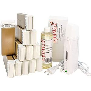 EpilWax Royal Waxing Kit Compleet met: professionele wax heater, 12 Roll-On waxen 100 ml Chocolade (geur), 100 waxing strips, 1 fles van 250 ml na waxen olie (Royal Chocolate 12)