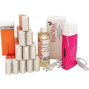 EpilWax Royal Complete Waxing Kit met: Professionele Wax Heater, 12 x 100 ml Argan Wax Roll-On, 100 waxstrips, 1 x 250 ml fles na het waxen olie - (Royal Argan Series 12)