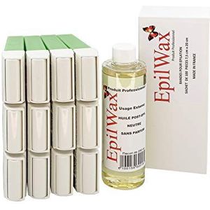 EPILWAX, Restocking kit met: 12 Roll-on cartridges met Aloë Vera, 1 verpakking met 100 non-woven strips voor epileren en 1 fles neutrale olie van 250 ml na het ontharen (Aloë Vera-serie)