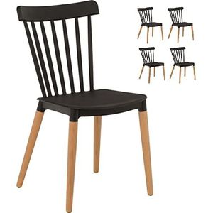 Kosmi - Set van 4 zwarte stoelen in Scandinavische stijl met spijlen model Pop - poten van natuurlijk hout