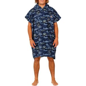 After Essentials - Poncho Japan Waves Midnight - Unisex - Marine Blauw