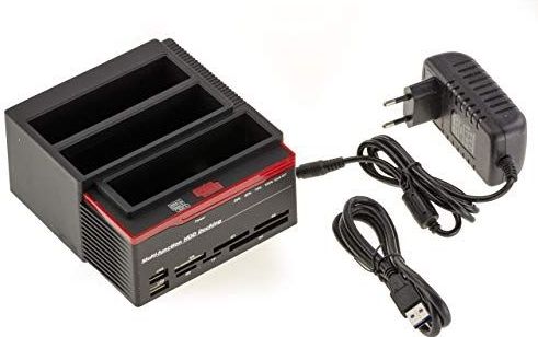 KALEA-INFORMATIQUE Triple Docking Station met 2 SATA poorten en een IDE 2.5 EN 3.5 poort naar USB 3.0. HDD Dock met Kloneringsfunctie en 3A voeding