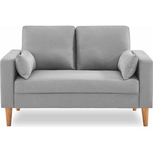 2-Sitzer Sofa, Bezug aus Polyester, Füße aus Holz, Polyester, Hellgrau - Sweeek