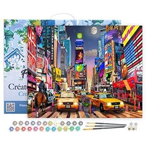 Figured'Art Schilderen op Nummer Volwassenen met lijst - Avond in Timesquare - Handwerk acrylverf Kit DIY Compleet - 40x50cm Canvas al ingelijst