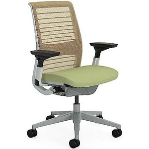 Steelcase Think Ergonomische, in hoogte verstelbare bureaustoel met verstelbare lendensteun en armleuningen, ademende 3D-gebreide beige rugleuning en comfortabele Sprout-stoelstof