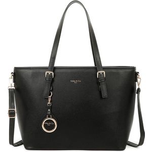 Selma & Co - Dames Tas Shopper met rits - Handtas - Schoudertas - Schooltas - Werktas - Lederlook - geschikt voor A4 - Zwart