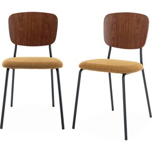 sweeek - Bouclé en houten stoel, emy, set van 2
