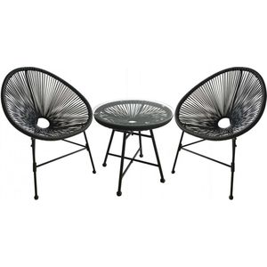 Concept-U - Tuinmeubels 2 ronde fauteuils en grijze salontafel ACAPULCO