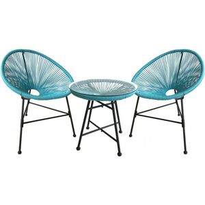 Concept-U - Tuinmeubels 2 ronde fauteuils en blauwe salontafel ACAPULCO