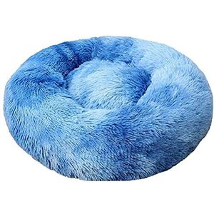 Hondenmand Huisdier Bed Kennel Hond Ronde Kat Slaapzak Lange Pluche Grote Puppy Kussen Mat Huisdierbed (Color : Rainbow blue 2, Size : 70cm)