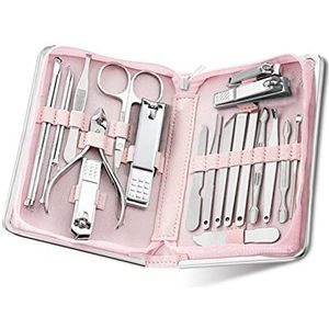 Gereedschapsset 11-26-delige nagelknipper manicureset Hoogwaardige roestvrijstalen nagelknipperschaar Repareergereedschap (Color : Pink-21)