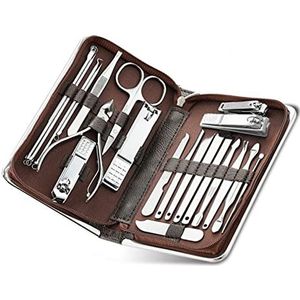 Gereedschapsset 11-26-delige nagelknipper manicureset Hoogwaardige roestvrijstalen nagelknipperschaar Repareergereedschap (Color : Brown-21)