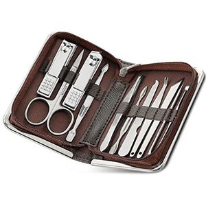Gereedschapsset 11-26-delige nagelknipper manicureset Hoogwaardige roestvrijstalen nagelknipperschaar Repareergereedschap (Color : Brown-11)