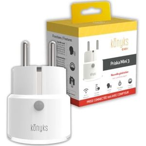 Konyks Priska Mini 3 FR – WiFi + BT, geavanceerde functies V3, 10 A, verbruiksmeter, compatibel met Alexa en Google Home & Tuya, wit/transparant