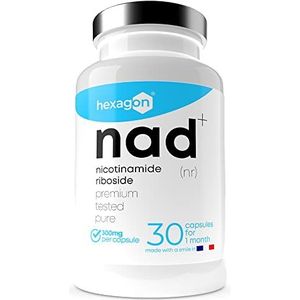 NAD+ Nicotinamide Riboside Chloride 300mg - +1 Maand kuur - NAD Booster - Anti-Aging & Anti-Fatigue - Made in France - 30 Vegetarische Capsules - Veganistisch - Hexagon
