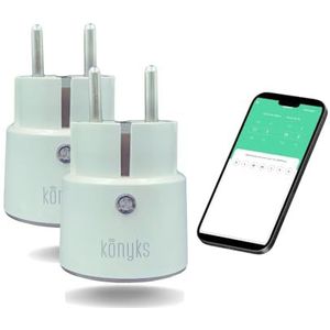 2 stopcontacten Konyks Priska Mini 3 FR – WiFi + BT, geavanceerde functies V3, 10 A, verbruiksmeter, compatibel met Alexa en Google Home & Tuya, wit/transparant
