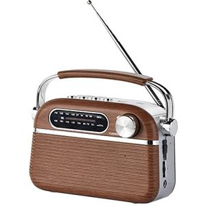 Halterrego Vintage radio grote golven houtlook AM/FM/SW USB-speler/micro-SD-kaart stopcontact of batterij (niet inbegrepen)