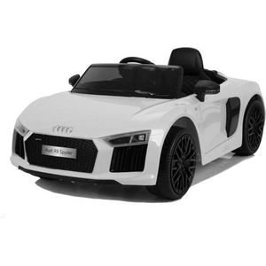 Audi R8 Elektrische Kinderauto - Wit - 12v - Muziek Modulen - USB- Afstand Bestuurbaar - Kunst Lederen Zitje - Rubberen EVA Banden