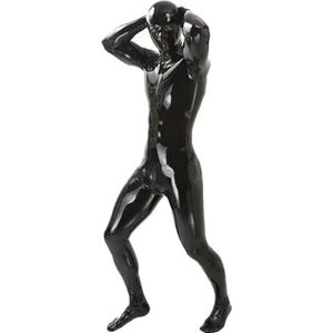 Men Bodysuit Shiny Patent Leather Full Body Sexy Latex Tight Zipper Jumpsuit Rubber Clothing (Color:Black,Size:XL)