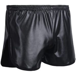 Men's Wet Look Leather Boxer Shorts Hot Pants Erotic Clubwear (Color:Black,Size:XXL)