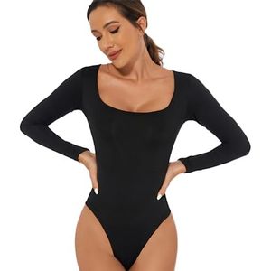 Women's Long Sleeve Bodysuits Tops Jumpsuit Bodysuit Seamless Sculpting Thong Tank Top(Color:Black,Size:S)