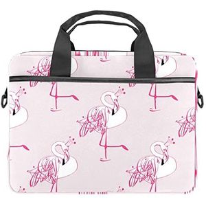 Roze Schets Flamingo Prinses Kroon Laptop Schouder Messenger Bag Crossbody Aktetas Messenger Sleeve voor 13 13.3 14.5 Inch Laptop Tablet Beschermen Tote Bag Case, Meerkleurig, 11x14.5x1.2in /28x36.8x3 cm