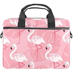 Tropische Roze Flamingo Patroon Laptop Schouder Messenger Bag Crossbody Aktetas Messenger Sleeve voor 13 13.3 14.5 Inch Laptop Tablet Beschermen Tote Bag Case, Meerkleurig, 11x14.5x1.2in /28x36.8x3 cm
