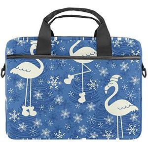 Kerst Blauwe Sneeuwvlok Flamingo Laptop Schouder Messenger Bag Crossbody Aktetas Messenger Sleeve voor 13 13.3 14.5 Inch Laptop Tablet Beschermen Tote Bag Case, Meerkleurig, 11x14.5x1.2in /28x36.8x3 cm