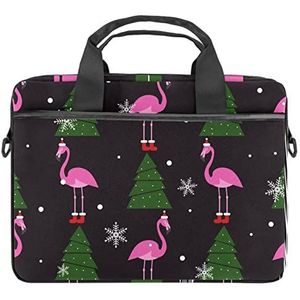 Kerst Roze Flamingo Boom Sneeuwvlok Laptop Schouder Messenger Bag Crossbody Aktetas Messenger Sleeve voor 13 13.3 14.5 Inch Laptop Tablet Beschermen Tote Bag Case, Meerkleurig, 11x14.5x1.2in /28x36.8x3 cm