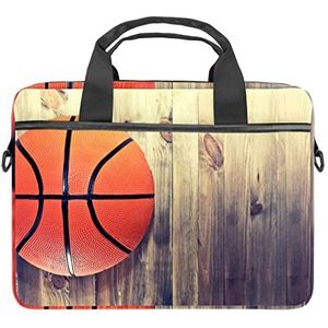 Retro Basketbal Bal Houten Laptop Schouder Messenger Bag Crossbody Aktetas Messenger Sleeve voor 13 13.3 14.5 Inch Laptop Tablet Beschermen Tote Bag Case, Meerkleurig, 11x14.5x1.2in /28x36.8x3 cm