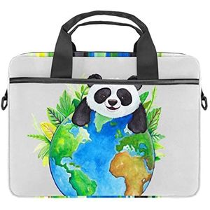 Leuke Panda Met Aarde Laptop Schouder Messenger Bag Crossbody Aktetas Messenger Mouw Voor 13 13.3 14.5 Inch Laptop Tablet Beschermen Tote Tas Case, Meerkleurig, 11x14.5x1.2in /28x36.8x3 cm