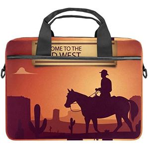 Wild West Cowboy Laptop Schouder Messenger Bag Crossbody Aktetas Messenger Sleeve voor 13 13.3 14.5 Inch Laptop Tablet Beschermen Tote Tas Case, Meerkleurig, 11x14.5x1.2in /28x36.8x3 cm