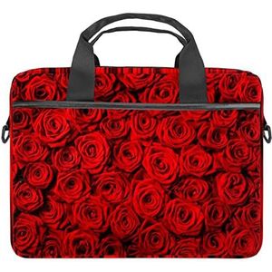Rode Liefde Rose Bloem Patroon Laptop Schouder Messenger Bag Crossbody Aktetas Messenger Sleeve voor 13 13.3 14.5 Inch Laptop Tablet Beschermen Tote Bag Case, Meerkleurig, 11x14.5x1.2in /28x36.8x3 cm