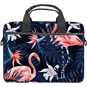 Tropische Flamingo Palm Laptop Schouder Messenger Bag Crossbody Aktetas Messenger Sleeve voor 13 13.3 14.5 Inch Laptop Tablet Beschermen Tote Bag Case, Meerkleurig, 11x14.5x1.2in /28x36.8x3 cm