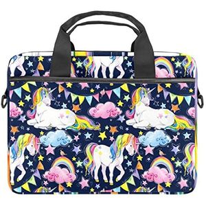 Eenhoorn Paard Regenboog Kleurrijke Wolken Patroon Laptop Schouder Messenger Bag Crossbody Aktetas Messenger Sleeve voor 13 13.3 14.5 Inch Laptop Tablet Beschermen Tote Bag Case, Meerkleurig, 11x14.5x1.2in /28x36.8x3 cm