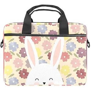 Leuke Cartoon Konijn Bloemen Laptop Schouder Messenger Bag Crossbody Aktetas Messenger Sleeve voor 13 13.3 14.5 Inch Laptop Tablet Beschermen Tote Bag Case, Meerkleurig, 11x14.5x1.2in /28x36.8x3 cm